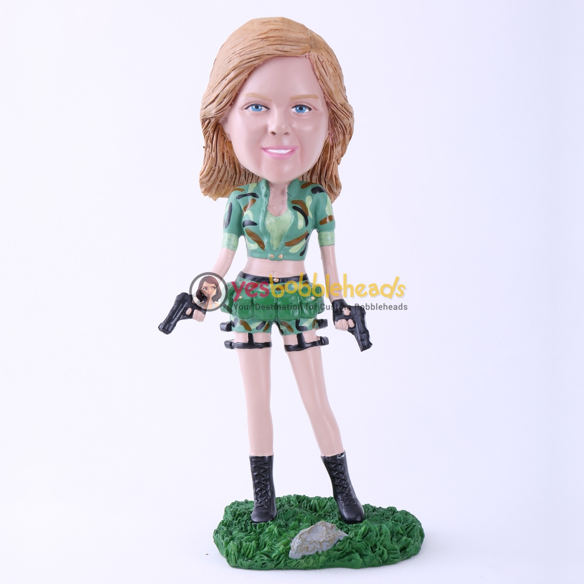 Picture of Custom Bobblehead Doll: Female Soldier with Two Pistols