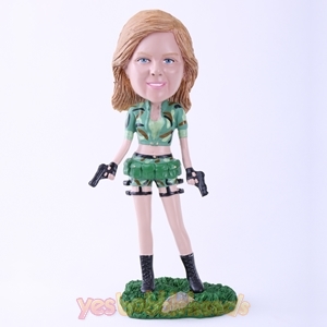 Picture of Custom Bobblehead Doll: Female Soldier with Two Pistols