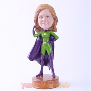 Picture of Custom Bobblehead Doll: Green Superwoman with Purple Cloak