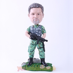 Picture of Custom Bobblehead Doll: Male Soldier Holding Machine Gun