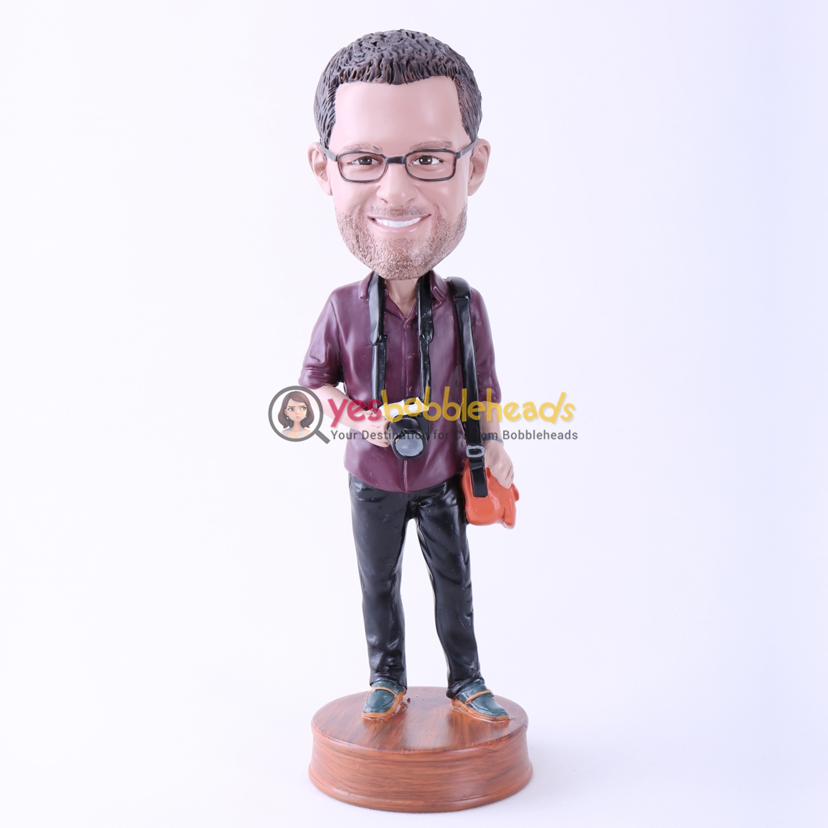 Picture of Custom Bobblehead Doll: Male Tourist with Camera (About 9" Tall)