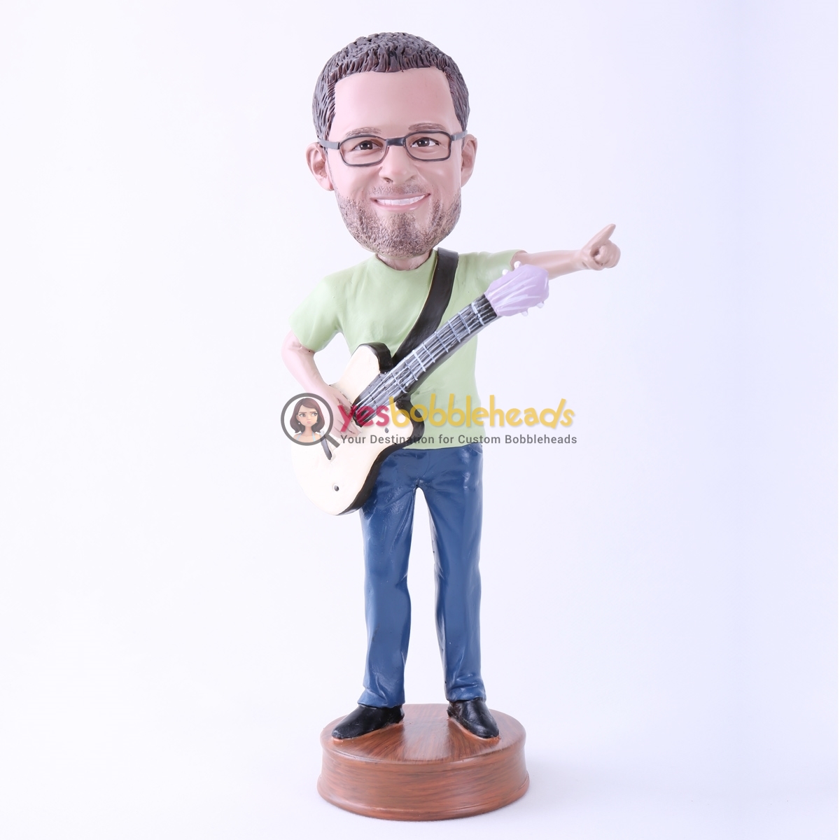 Picture of Custom Bobblehead Doll: Man Happily Playing Guitar (About 9" Tall)
