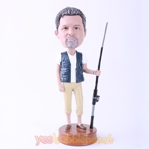 Picture of Custom Bobblehead Doll: Man with Fishing Rod (About 9" Tall)