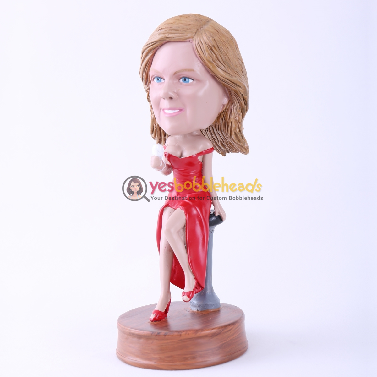 Picture of Custom Bobblehead Doll: Red Dressed Woman on Stool