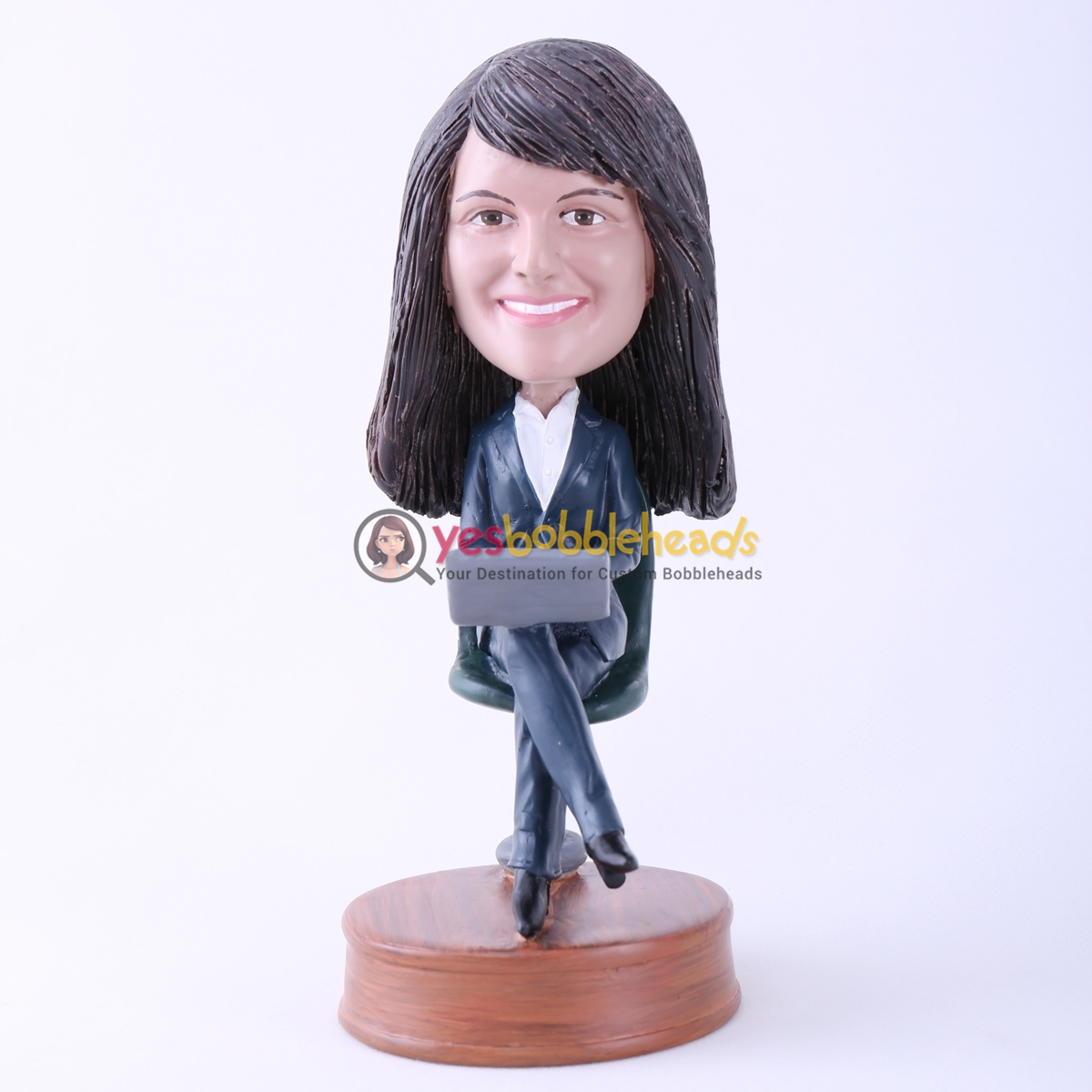 Picture of Custom Bobblehead Doll: Office Lady Sitting in Chair Working