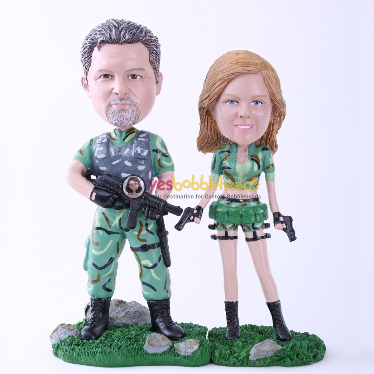Picture of Custom Bobblehead Doll: Soldier Couple Ready for Action