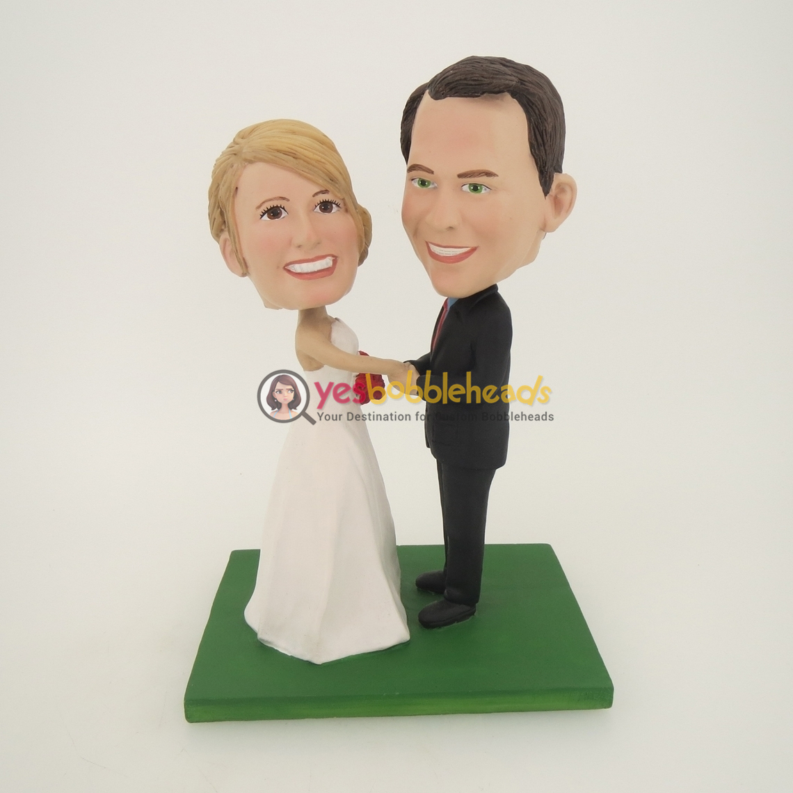 Picture of Custom Bobblehead Doll: Groom Holding Bride's Hands on Wedding