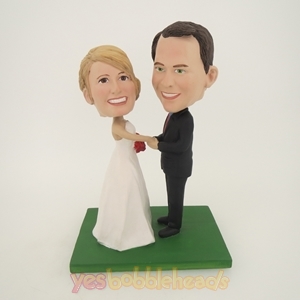 Picture of Custom Bobblehead Doll: Groom Holding Bride's Hands on Wedding