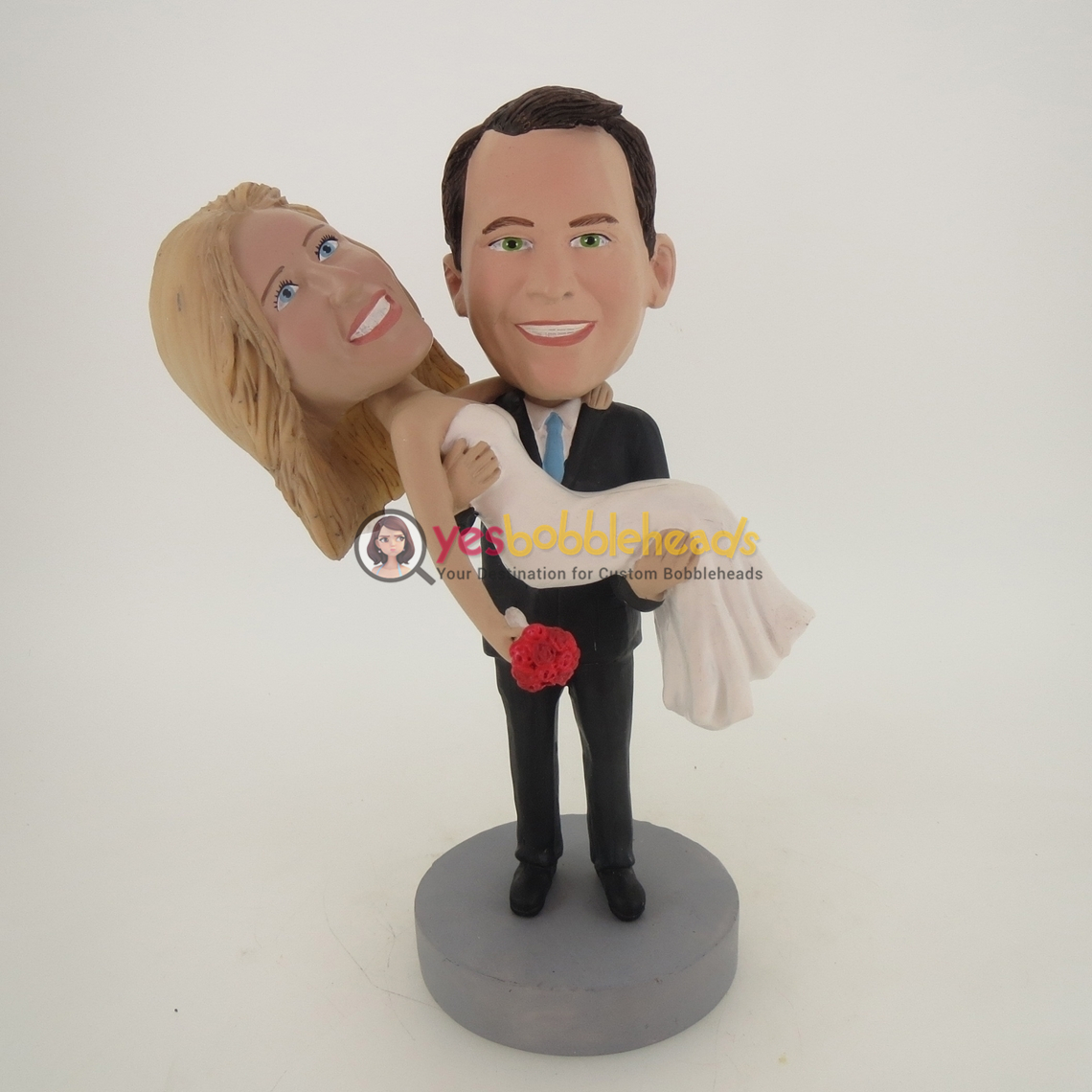 Picture of Custom Bobblehead Doll: Groom Happily Holding Up Bride