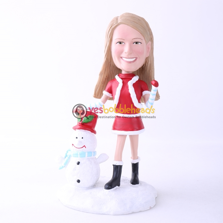 Picture of Custom Bobblehead Doll: Santa Girl With Snowman