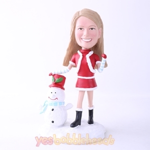 Picture of Custom Bobblehead Doll: Santa Girl With Snowman