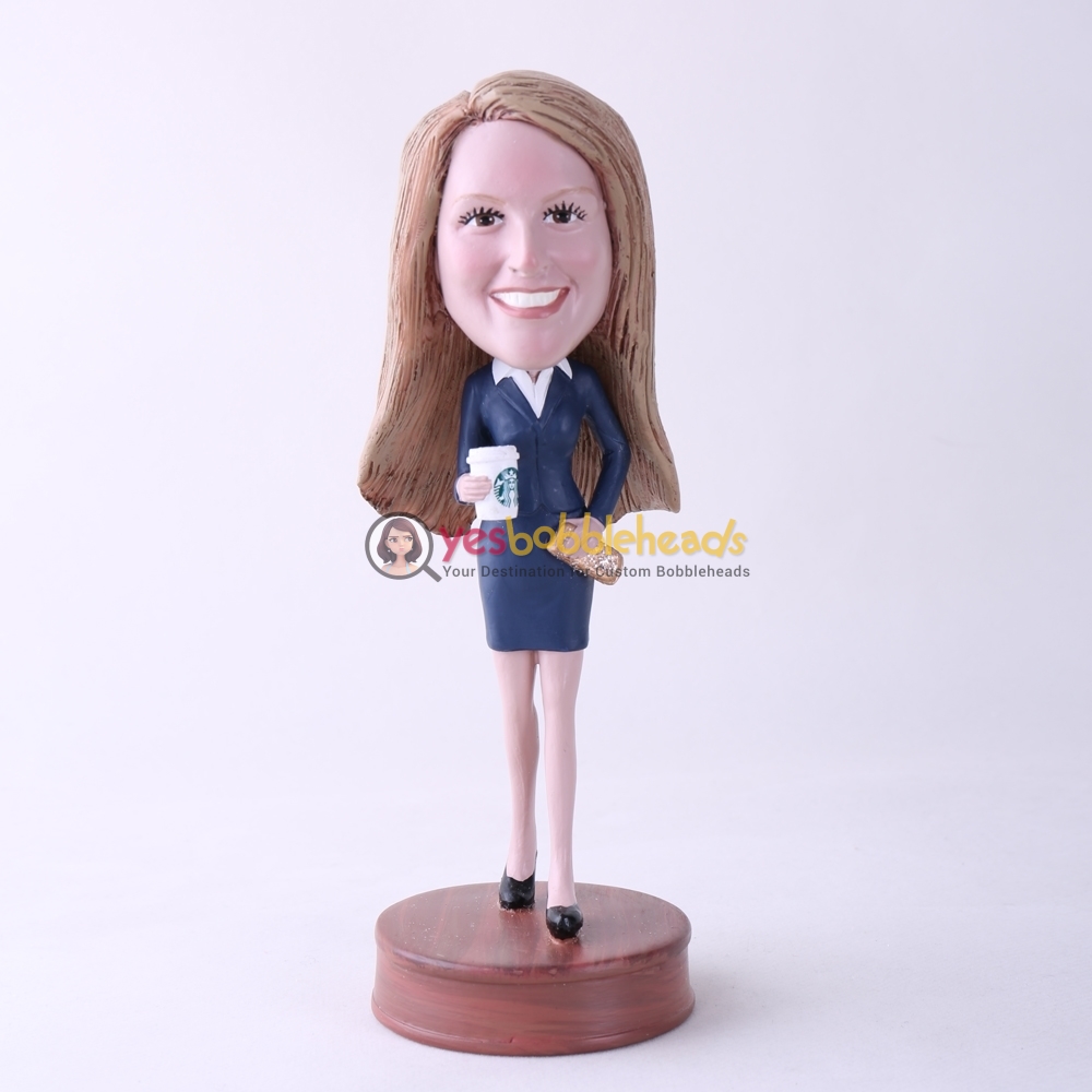 Picture of Custom Bobblehead Doll: Office Woman Holding Coffee