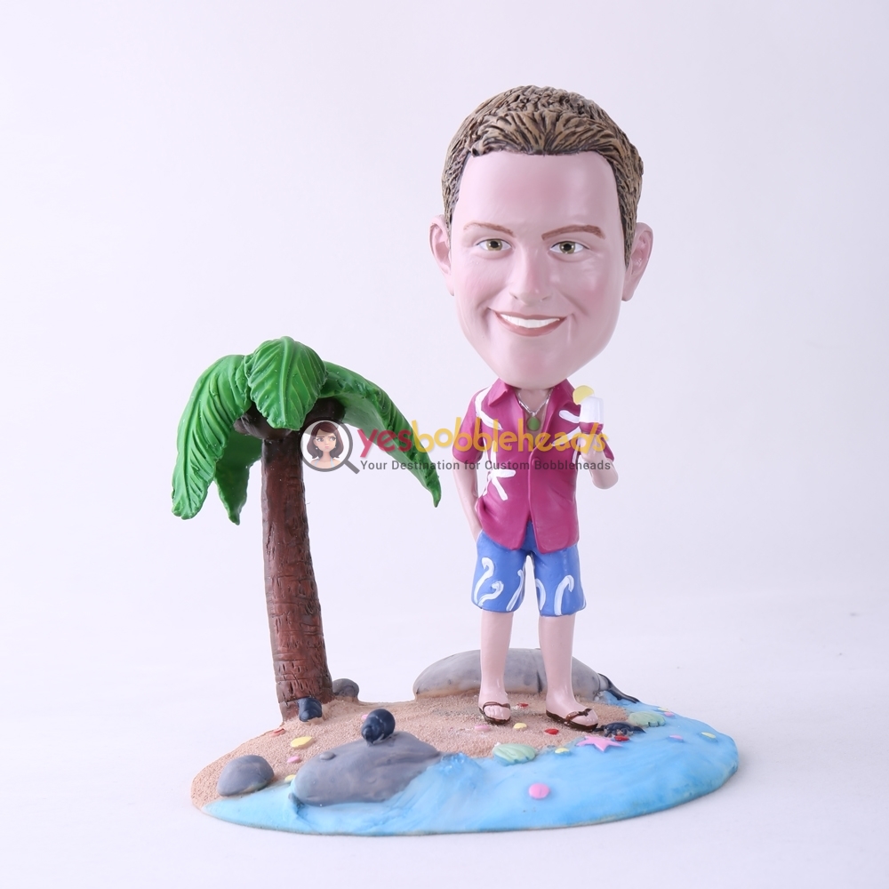 Picture of Custom Bobblehead Doll: Casual Man Holding Ice Cream On Beach