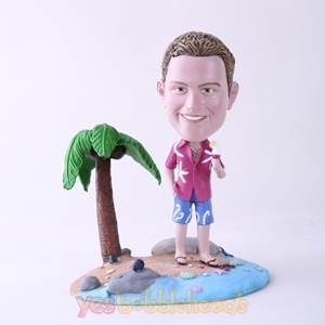 Picture of Custom Bobblehead Doll: Casual Man Holding Ice Cream On Beach