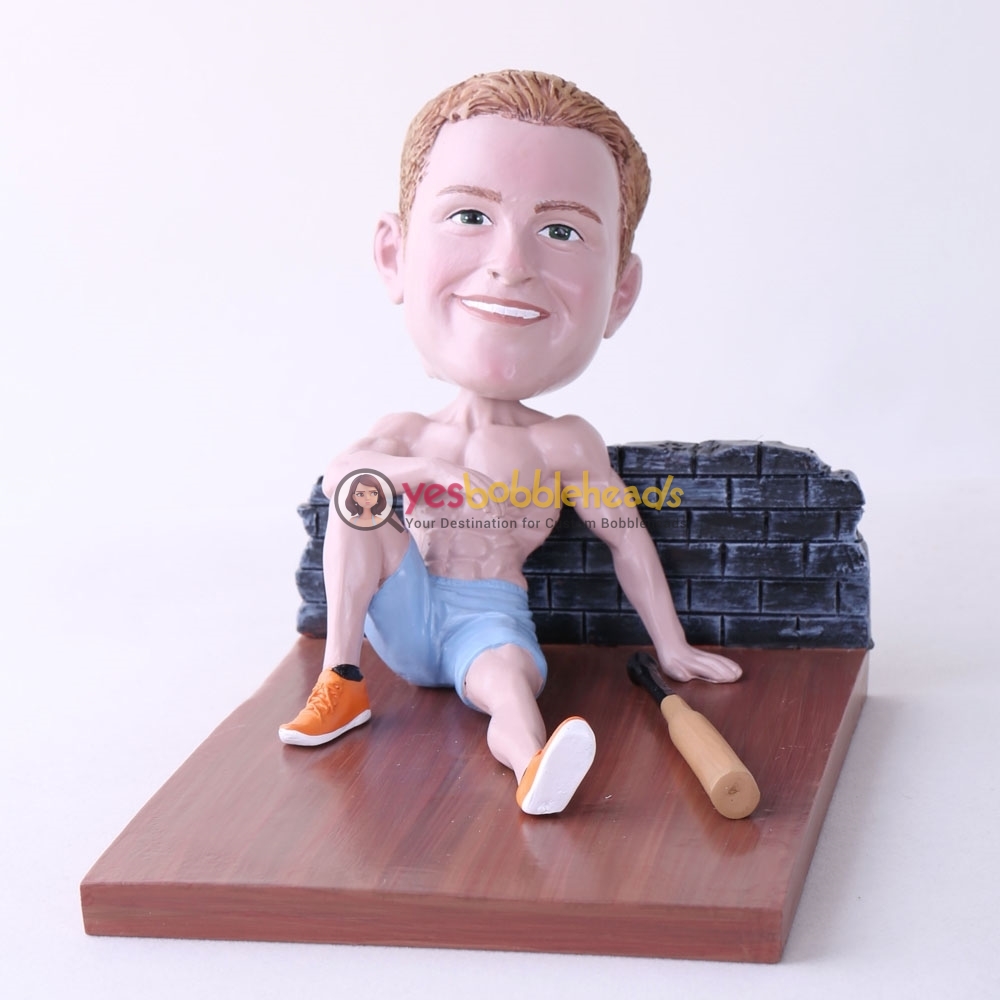 Picture of Custom Bobblehead Doll: Man Sitting On The Floor With Bat