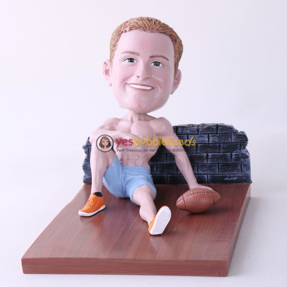 Picture of Custom Bobblehead Doll: Man Sitting On The Floor With Football