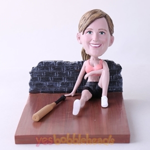 Picture of Custom Bobblehead Doll: Woman Sitting On The Floor With Bat