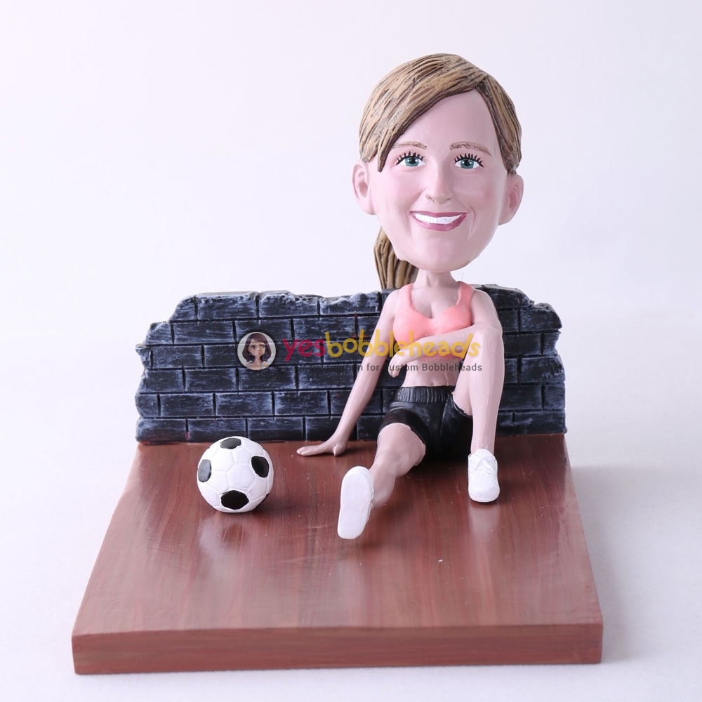 Picture of Custom Bobblehead Doll: Woman Sitting On The Floor With Soccer