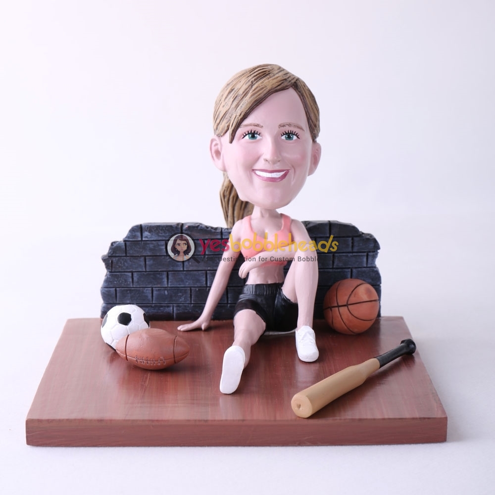 Picture of Custom Bobblehead Doll: Woman Sitting On The Floor With Various Balls