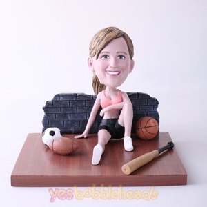 Picture of Custom Bobblehead Doll: Woman Sitting On The Floor With Various Balls