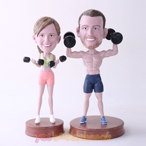 Picture of Custom Bobblehead Doll: Couple Exercising Dumbbells