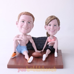 Picture of Custom Bobblehead Doll: Couple Sitting On The Floor With Football