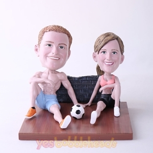 Picture of Custom Bobblehead Doll: Couple Sitting On The Floor With Soccer