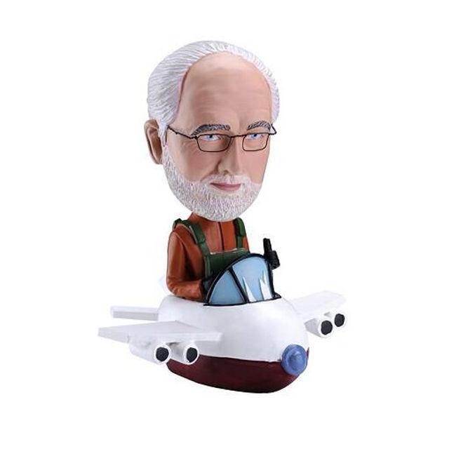 Picture of Custom Bobblehead Doll: Old Pilot Man Driving Aircraft