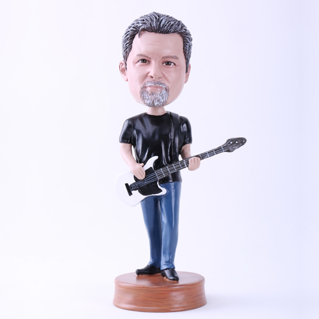 Picture of Custom Bobblehead Doll: Black T-shirt Man Playing Guitar (About 9" Tall)