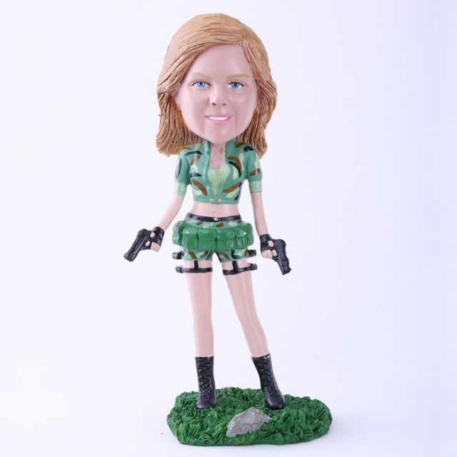 Picture of Custom Bobblehead Doll: Female Soldier with Two Pistols