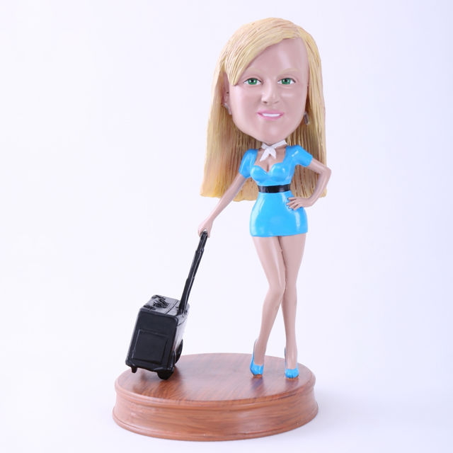 Picture of Custom Bobblehead Doll: Flight Attendant in Blue Uniform