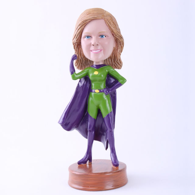 Picture of Custom Bobblehead Doll: Green Superwoman with Purple Cloak