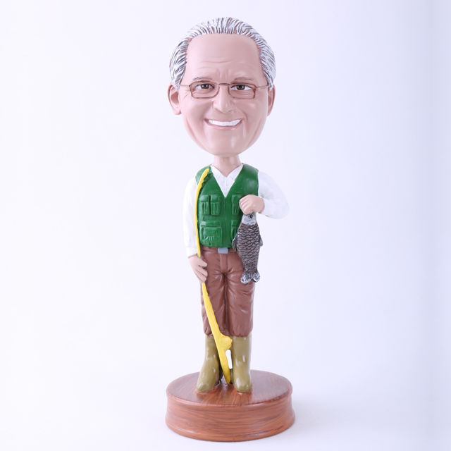 Picture of Custom Bobblehead Doll: Happy Fishing Man with Fish