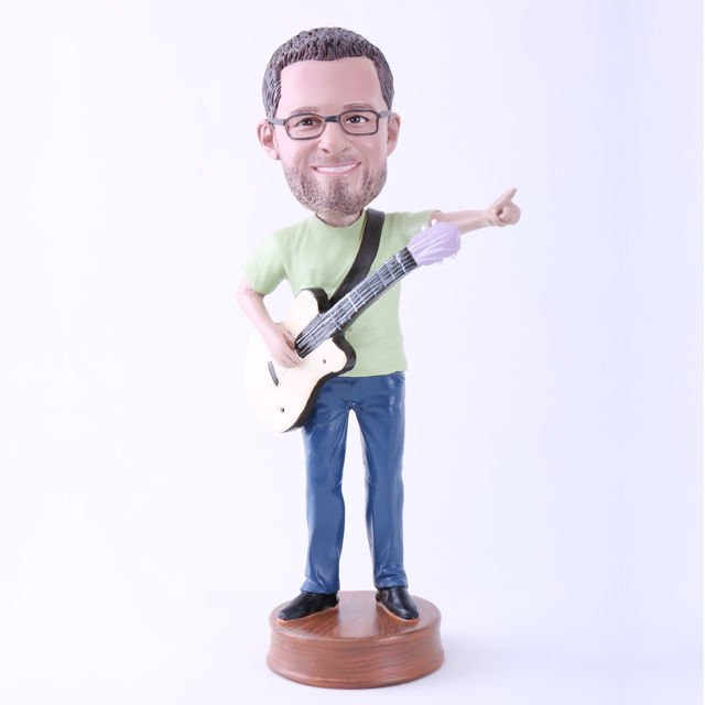 Picture of Custom Bobblehead Doll: Man Happily Playing Guitar (About 9" Tall)