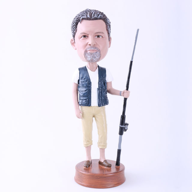 Picture of Custom Bobblehead Doll: Man with Fishing Rod (About 9" Tall)