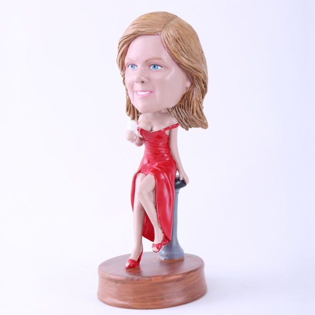 Picture of Custom Bobblehead Doll: Red Dressed Woman on Stool