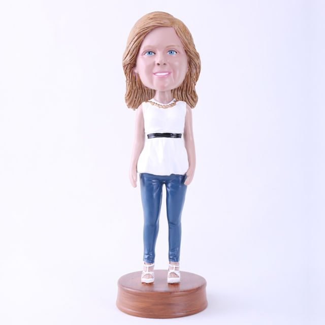 Picture of Custom Bobblehead Doll: White Clothes Casual Woman