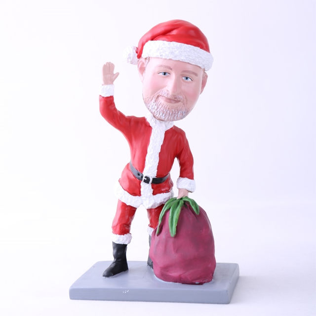 Picture of Custom Bobblehead Doll: Santa Claus Holding Gift Bag (About 9" Tall)