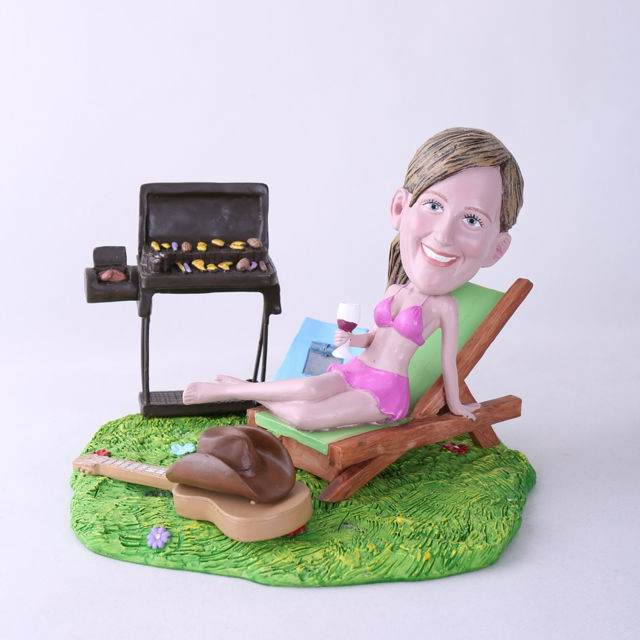 Picture of Custom Bobblehead Doll: BBQ Theme Woman On Deck Chair