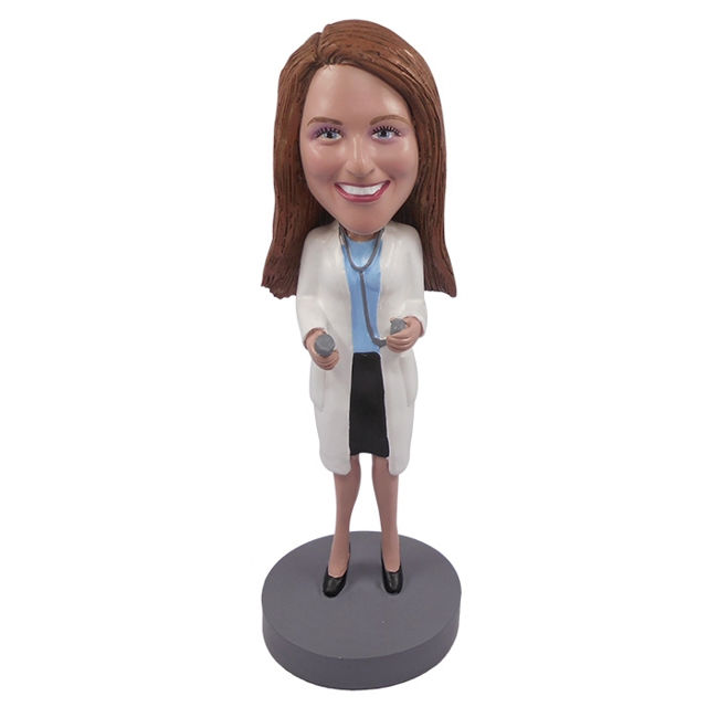 Picture of Custom Bobblehead Doll: Female Doctor Holding Stethoscope