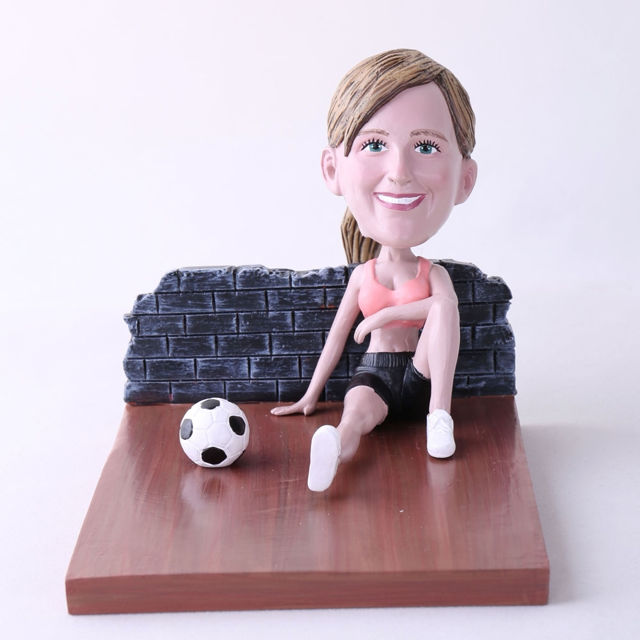 Picture of Custom Bobblehead Doll: Woman Sitting On The Floor With Soccer