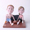 Picture of Custom Bobblehead Doll: Couple Sitting On The Floor With Football