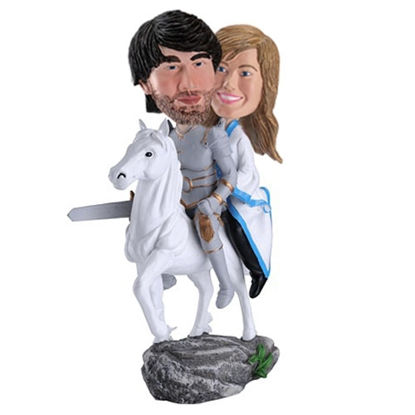 Picture of Custom Bobblehead Doll: Knight & Princess on White Horse