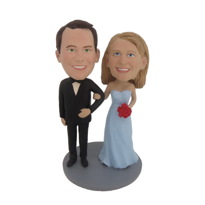 Picture of Custom Bobblehead Doll: Arms Around Each Other Retro Wedding Couple