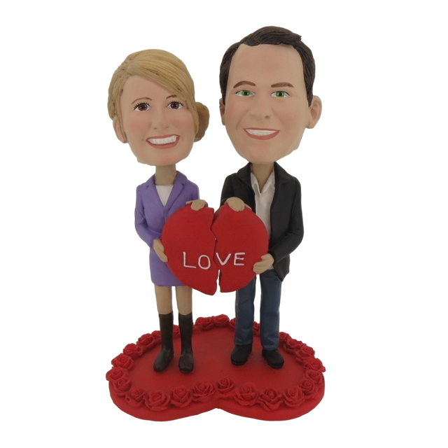 Picture of Custom Bobblehead Doll: Couple Holding Two Halves Of Heart