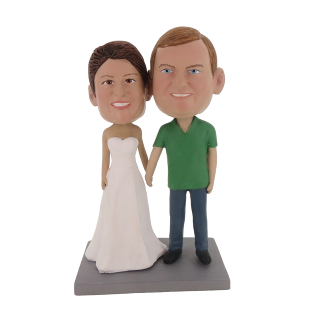 Picture of Custom Bobblehead Doll: Hand In Hand White Dress Bride Couple