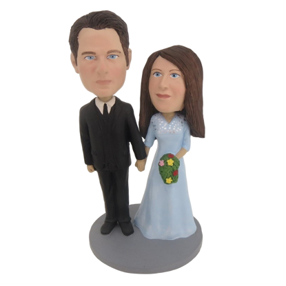 Picture of Custom Bobblehead Doll: Black Suit Groom Hand In Hand Couple