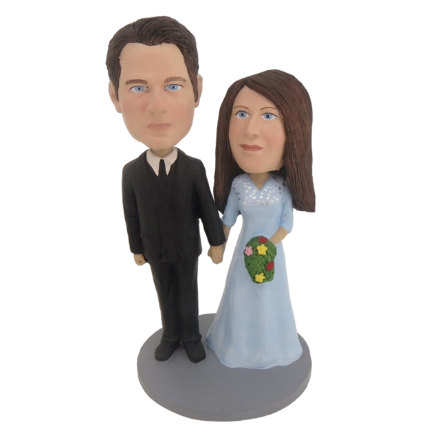 Picture of Custom Bobblehead Doll: Black Suit Groom Hand In Hand Couple