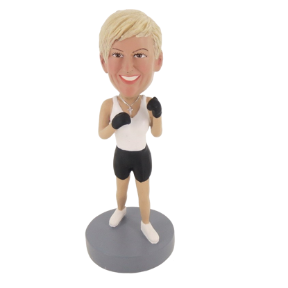 Picture of Custom Bobblehead Doll: Boxing Woman White Vest