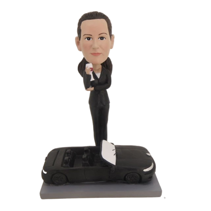 Picture of Custom Bobblehead Doll: Cool Young Lady Standing Beside Sports Car